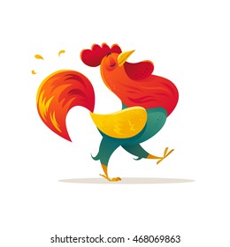 Vector New Year congratulation design. Rooster, cock portrait cartoon illustration. Holiday card design element. Merry Christmas, happy New Year memory card, advertisement design. Chinese year symbol.