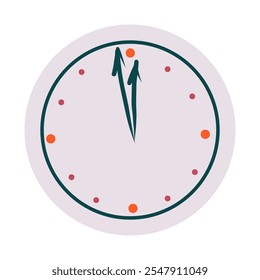 Vector New Year Countdown Clock - A minimalistic clock showing a few minutes before midnight, symbolizing New Year celebrations

