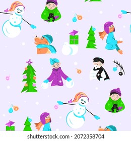Vector New Year doodles, Christmas doodles, winter holiday doodles, seamless pattern representing a New Year theme, funny New Year doodles. 