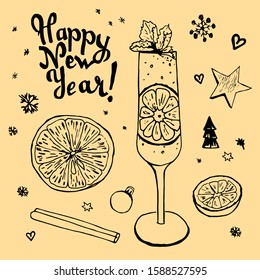 Vector new year drink sketch. Winter and Christmas illustration.