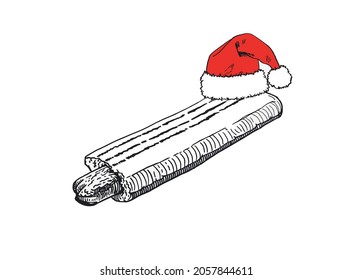 Vector New Year Element , French Hot Dog In Santa Claus Hat Isolated On White Background