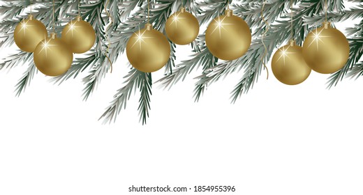 Vector del marco de Año Nuevo para tarjeta, pancarta, afiche, sitio web con ramas de abeto y bola.Espacio vacío para texto.Elementos aislados sobre fondo blanco

