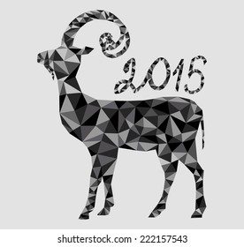 Vector New Year geometrical goat made of triangles. Happy New Year 2015 vector background