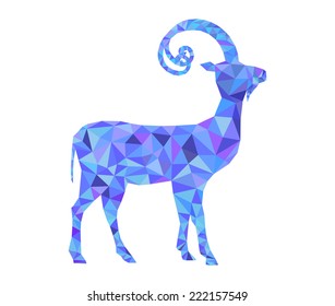 Vector New Year geometrical goat made of multicolored triangles. Happy New Year 2015 vector background