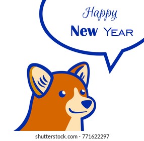Vector new year greeeting card with corgi in cartoon style isolated on white background