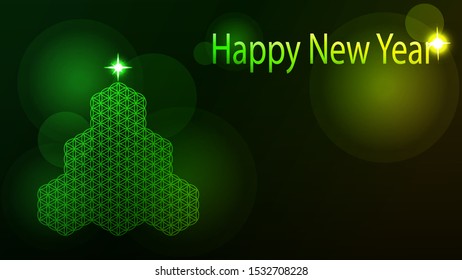 Vector New Year and New Year Greeting card. Glowing Flower of Life.
Vector illustration.