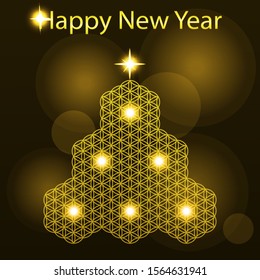 Vector New Year and New Year Greeting card. Glowing Flower of Life.
Vector illustration.