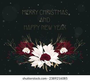 Vector New Year greeting card with elegant flowers