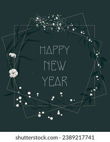 Vector New Year greeting card with elegant floral wreath