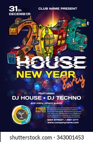 Vector new year house party invitation. Vector template.