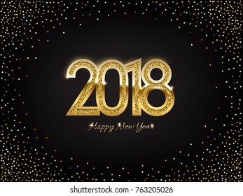 Vector New Year illustration. 2018 golden New Year sign on golden holiday background.