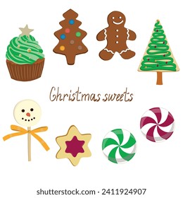 Ilustración vectorial de Año Nuevo con dulces de Navidad