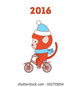 Vector New Year illustration with symbol of Red smiling Monkey.