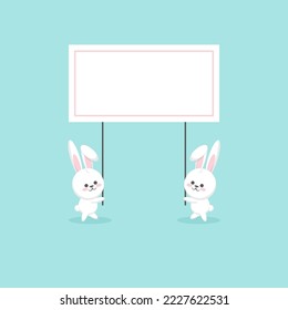 vector new year illustration two rabbits holding a banner