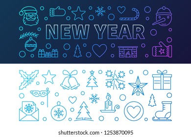 Vector New Year outline colored banners. Vector bright illustration in thin line style