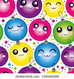 Vector new year pattern with cute christmas tree toys on white background. Seamless pattern can be used for wallpaper, pattern fills, web page background,surface textures.