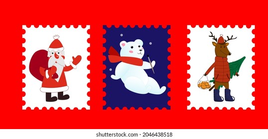 vector new year postage stamps. se