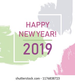 Vector new year postcard with grunge brush strokes, square format