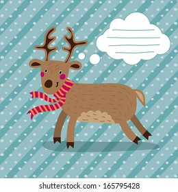 Vector new year postcard with happy & cute deer with place for text