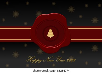 vector new year red seal with ribbon