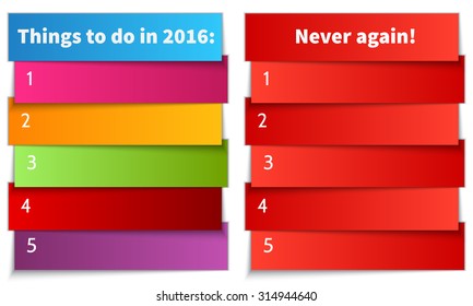 Vector New Year Resolution multi color double List template for 2016