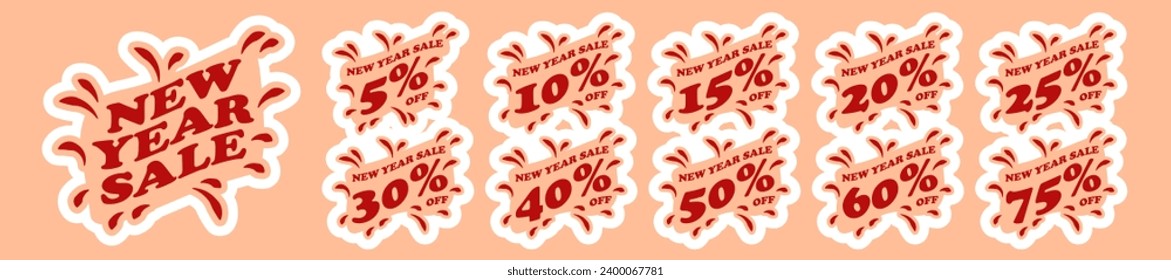 Vector New Year Sale Discount Sticker Tag Set