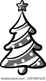 Vector New Year Set Evergreen Christmas Trees with Balls, Stars and Garlands  Festive Fir Trees for Christmas