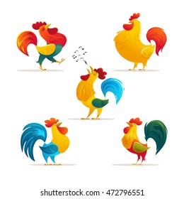 Vector New Year symbol design. Rooster, cock portrait cartoon illustration. Holiday card design element. Merry Christmas, happy New Year memory card, advertisement design. Chinese year symbol.