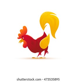 Vector New Year symbol design isolated. Rooster, cock portrait cartoon illustration. Merry Christmas, happy New Year, xmas holiday memory card design element. Chinese year symbol. Cartoon style.