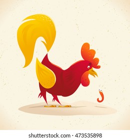 Vector New Year symbol design isolated. Rooster, cock portrait cartoon illustration. Merry Christmas, happy New Year, xmas holiday memory card design element. Chinese year symbol. Cartoon style.