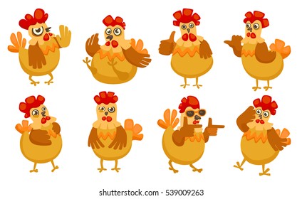 Vector New Year symbol design isolated. Rooster, cock portrait cartoon illustration. Merry Christmas, happy New Year, xmas holiday memory card design element. Chinese year symbol. Cartoon style.