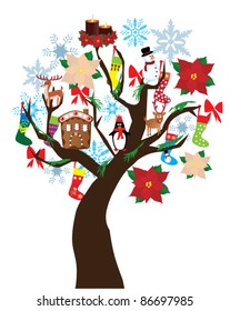 vector new year tree with holiday icons