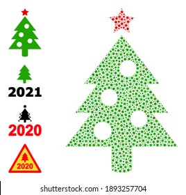 Vector new year tree icon covid-2019 mosaic. New year tree mosaic is created of small covid virulent elements. Collage is combined for pharmacy advertisement.