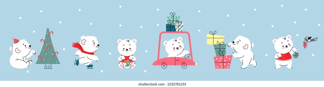 juego de osos de peluche blanco vectorial año nuevo

