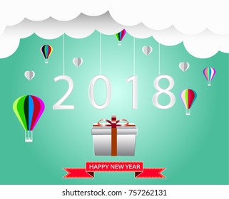 Vector New Year's greetings balloon lifted the letter 2018