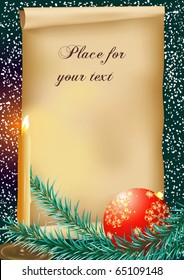 vector New Year's illustration with old paper, candle and spruce