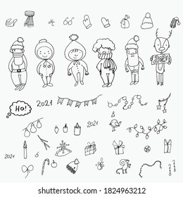 Vector New Year's pepsonage and attributes for the holiday