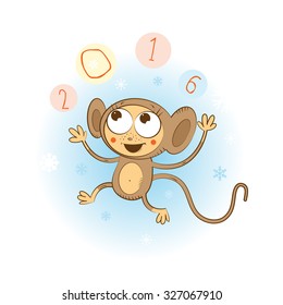 Vector New Year's postcard with cute cartoon monkey.