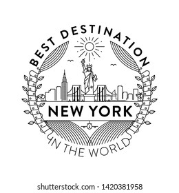 Vector New York City Badge, Linear Style