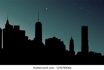 Vector New York City in the Night sky full of stars