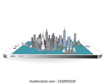 Vector New York City on the phone 3D