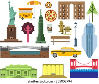 Vector New York city street icon set. A set of New York symbols and landmarks. svg