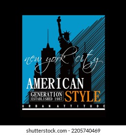 vector new york city text lettering with statue liberty building images design