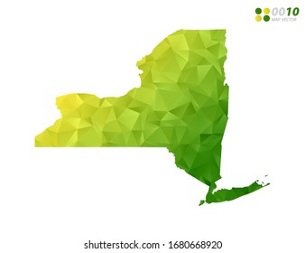 Vector New York map green and yellow polygon triangle mosaic with white background. style gradient.
