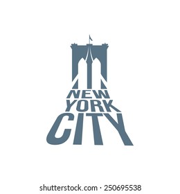 Vector New York Typography With Brooklyn Bridge For T-shirt Or Logo