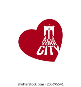 Vector New york typography with Brooklyn bridge into heart for t-shirt or logo
