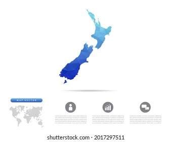 Vector New Zealand map blue polygon triangle mosaic for presentation. Creative concept for infographic.