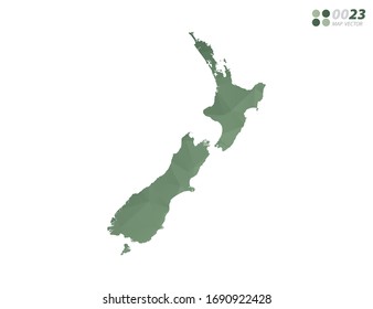 Vector Of New Zealand Map Green Polygon Triangle Mosaic With White Background. Style Gradient.