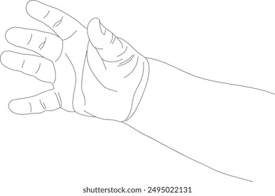 Vector newborn baby's hands. Baby's hands drawn in a linear style. Icons with baby hands. Hand-drawn, hands with different gestures.