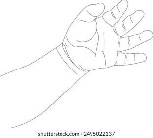 Vector newborn baby's hands. Baby's hands drawn in a linear style. Icons with baby hands. Hand-drawn, hands with different gestures.